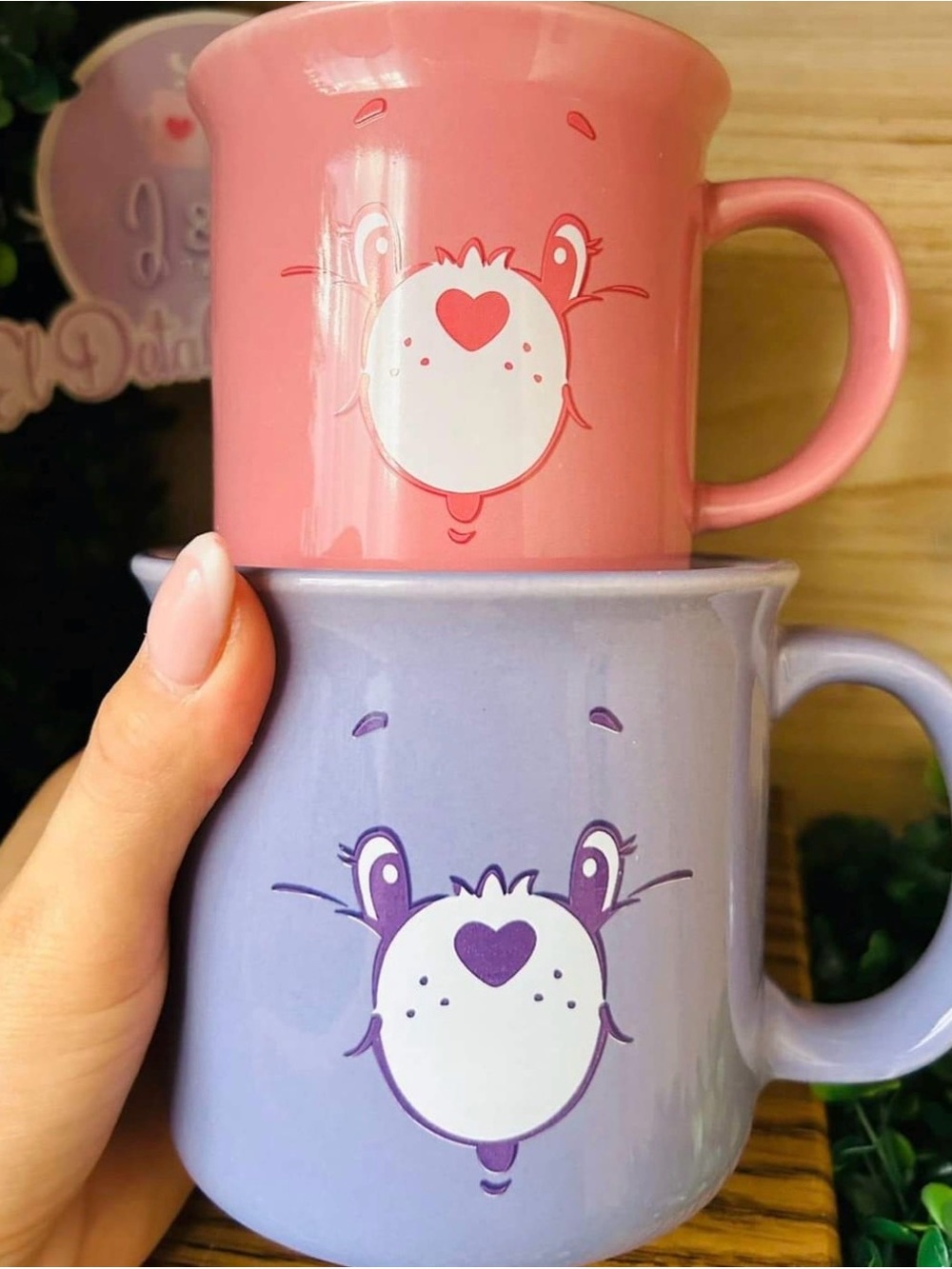Set of 2 Pink and Lavender Care Bear Mugs